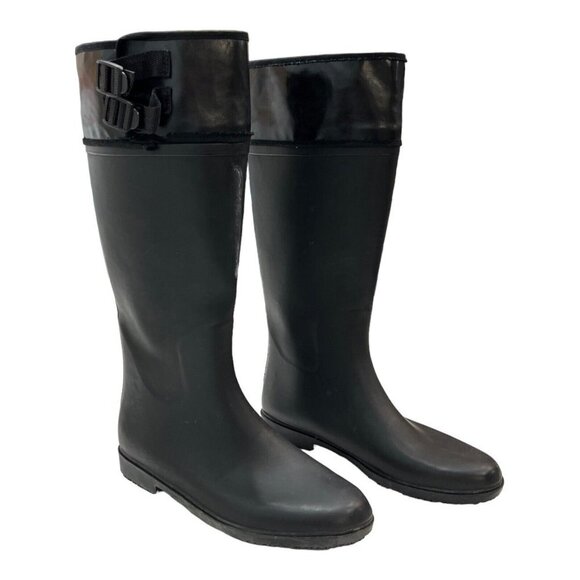 Capelli New York Black Knee High Rain Boots Rubber Pull-On Sz 10 Waterproof - Picture 1 of 8